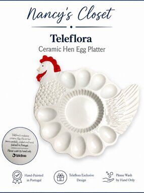 Teleflora Ceramic Hen Deviled Egg Platter Hand-Painted Portugal